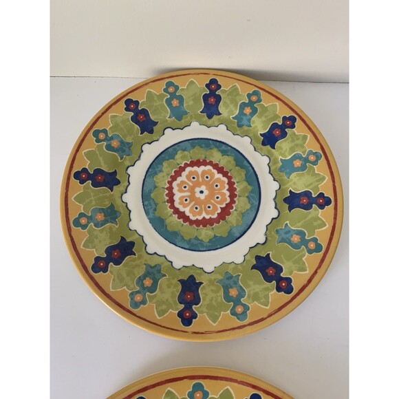 2 Better Homes and Gardens Melamine Dinner Plates Green Blue Yellow Red 10.5” - Picture 4 of 8
